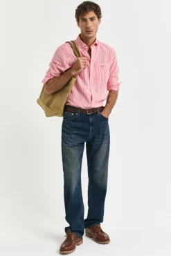 Camisa Regular Fit de lino y algodón a rayas