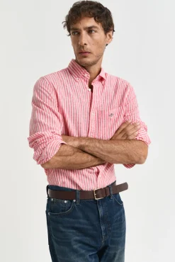 Camisa Regular Fit de lino y algodón a rayas