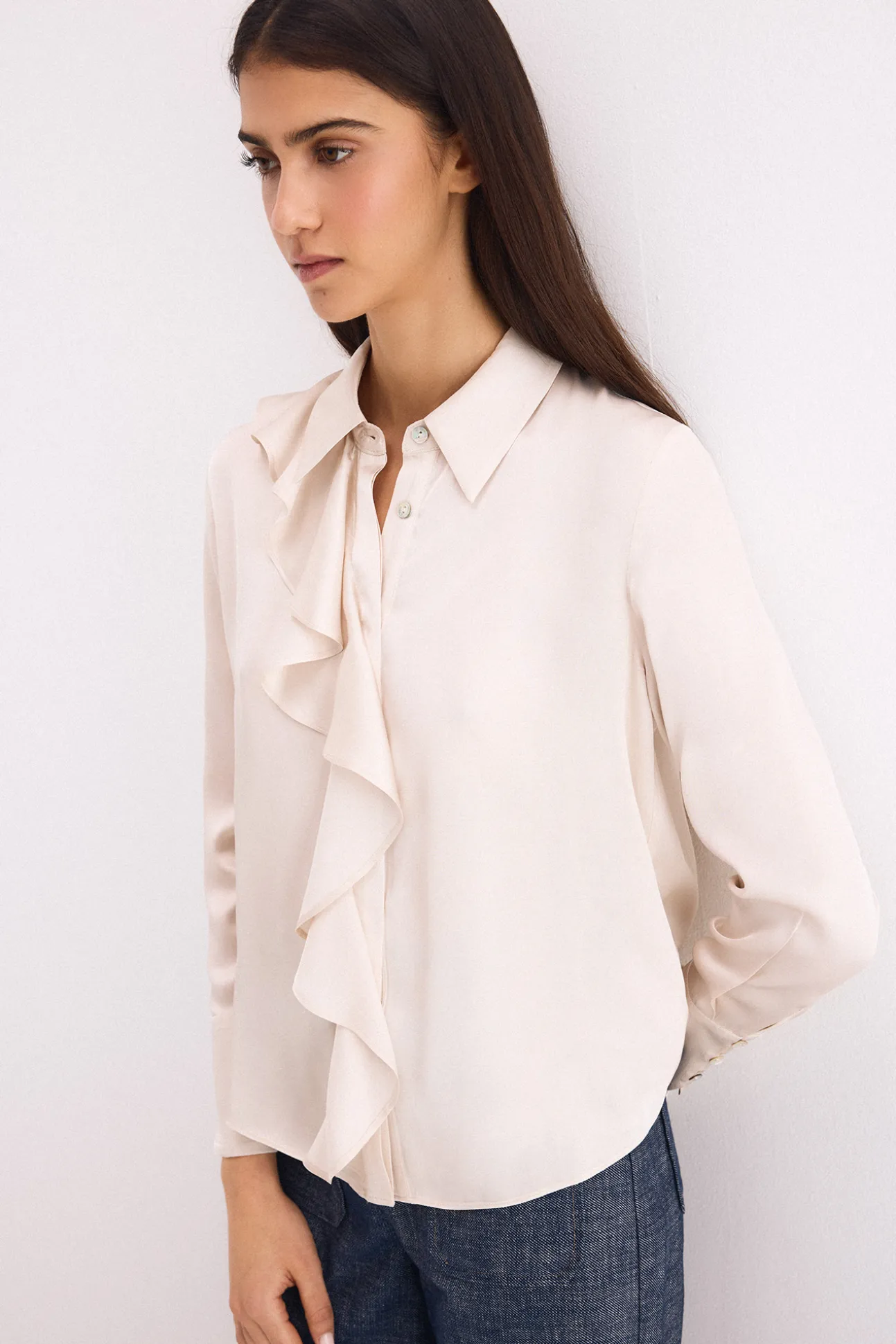 Camisa satén volante