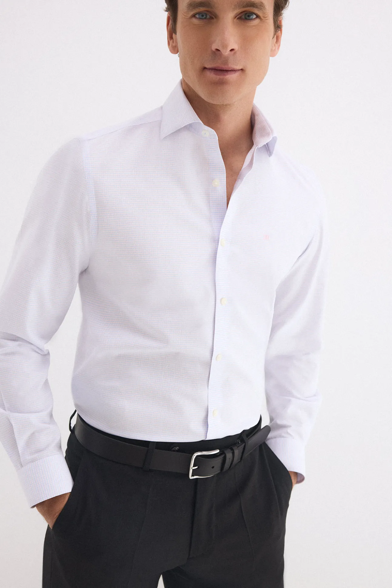 Camisa vestir cuadros non iron + antimanchas