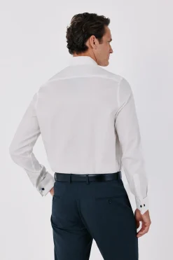 Camisa vestir lisa fácil plancha puño gemelos