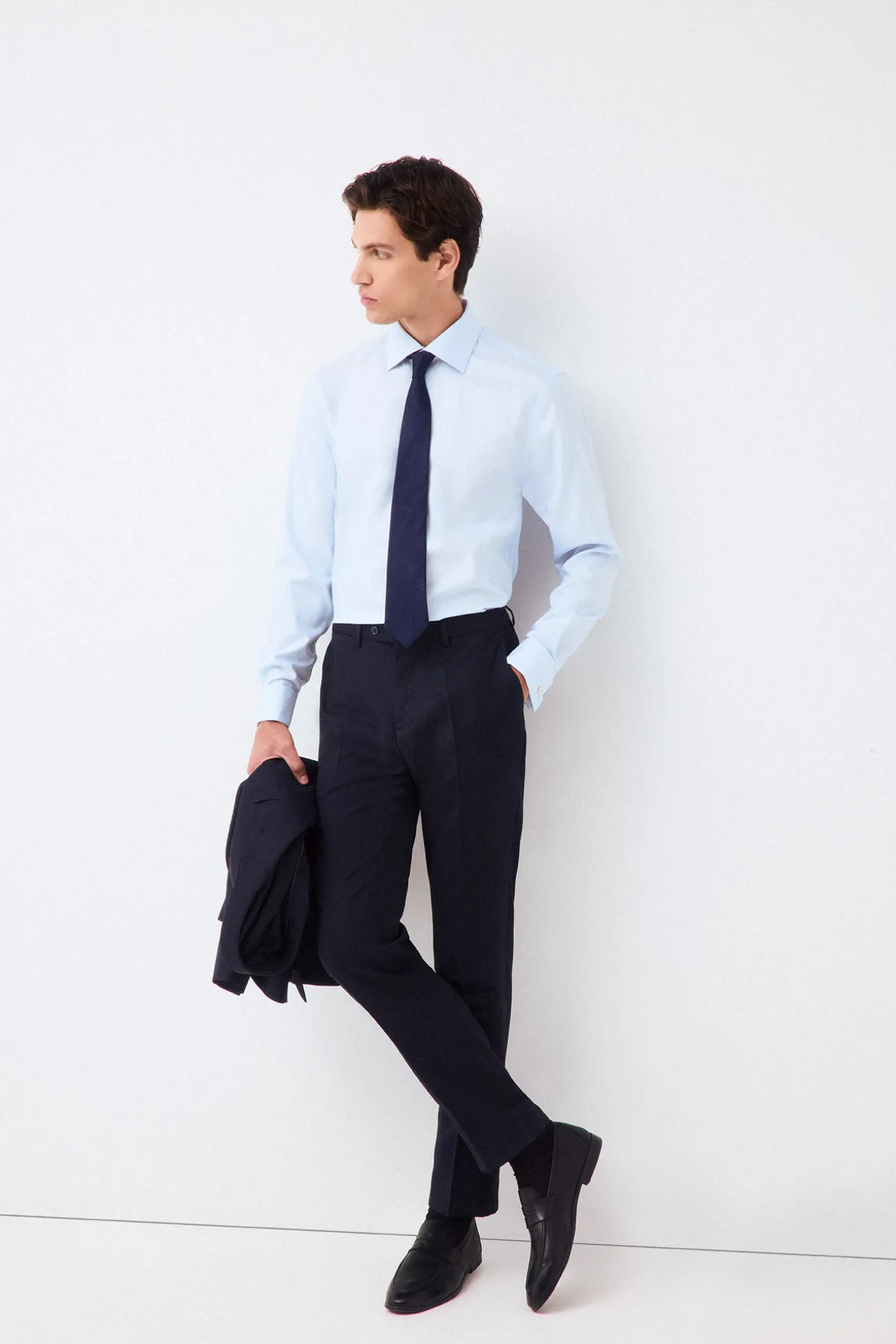 Camisa vestir lisa non iron + antimanchas puño gemelo