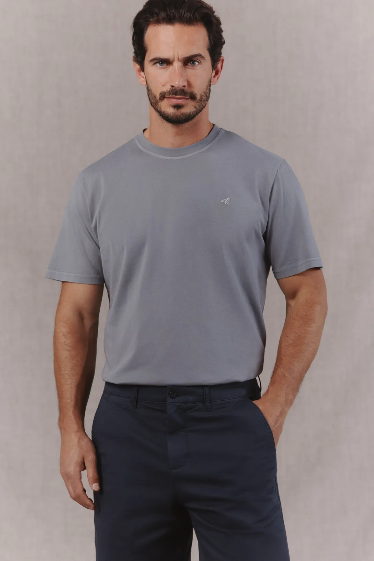 Camiseta básica lavada con bordado avión