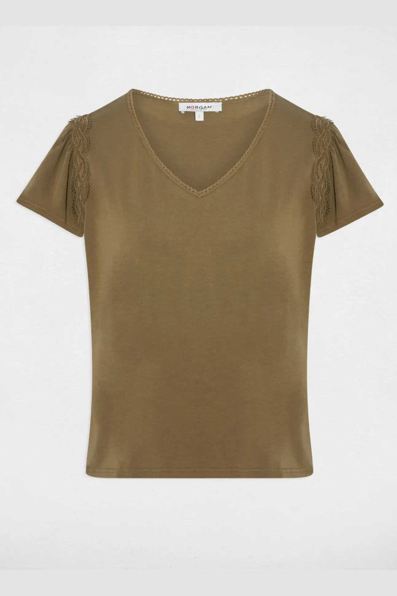 Camiseta con cuello en v y volantes