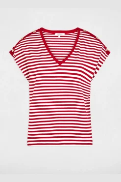 Camiseta de rayas con cuello v