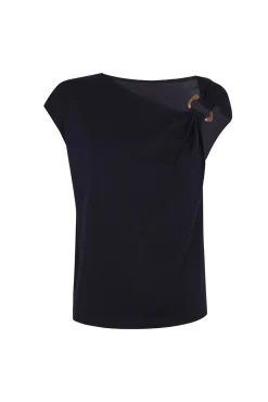 Camiseta drapeada sin mangas detalle de hebilla