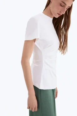Camiseta manga corta drapeada bajo irregular
