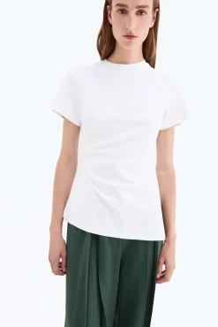 Camiseta manga corta drapeada bajo irregular