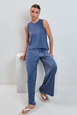 Camiseta sin mangas tacto suave azul