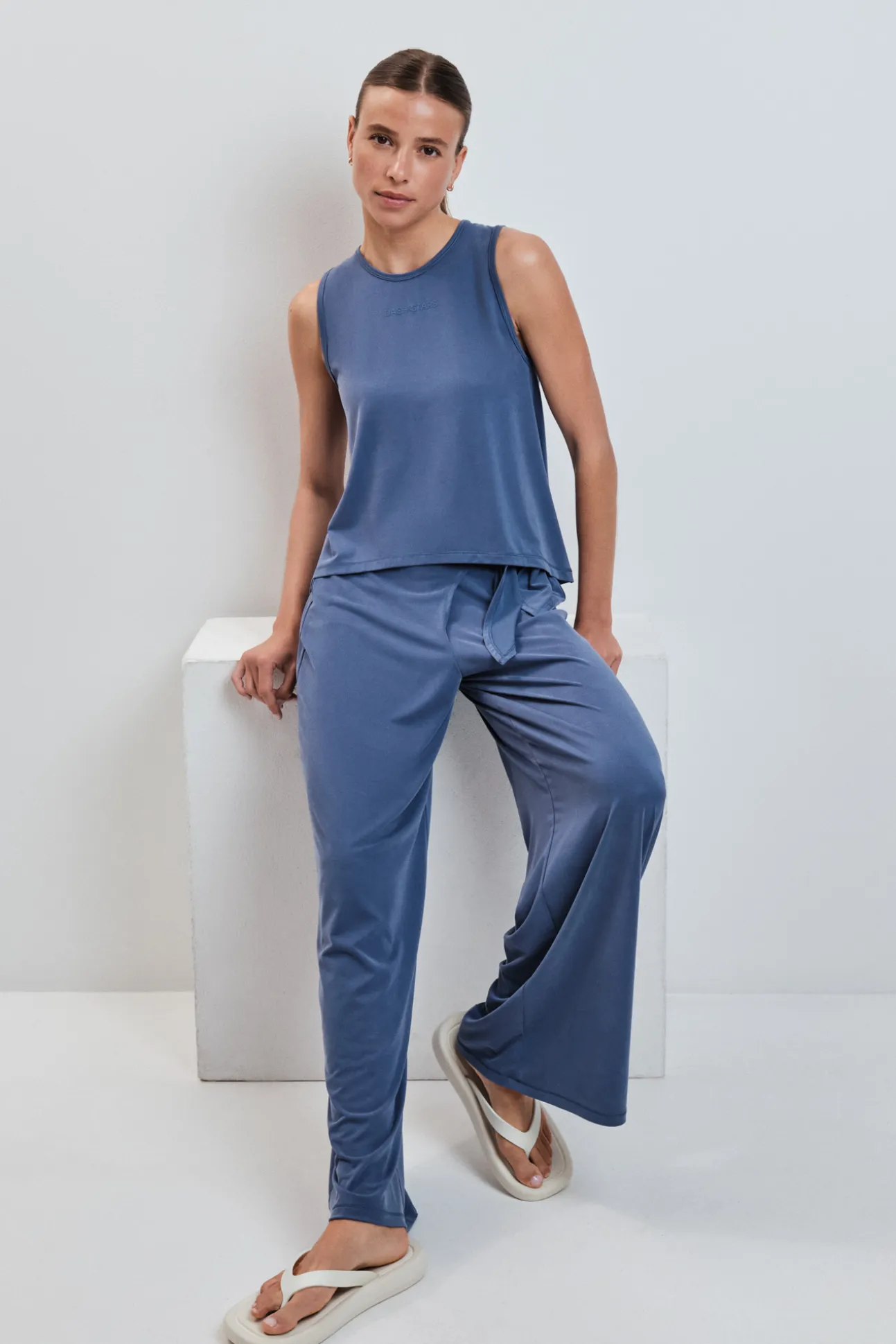 Camiseta sin mangas tacto suave azul