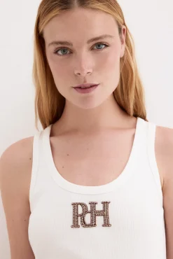Camiseta tirantes con logo en pedrería