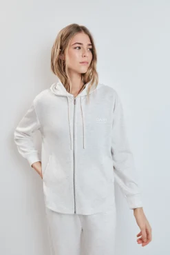 Chaqueta capucha viscosa suave gris