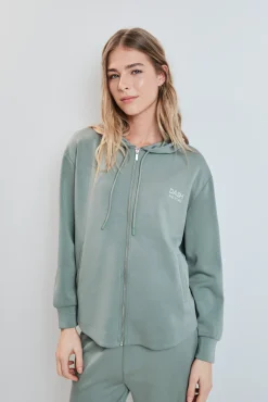Chaqueta capucha viscosa suave verde