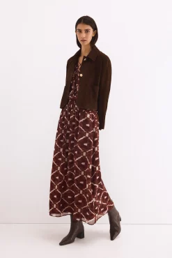 Falda larga pliegues estampada