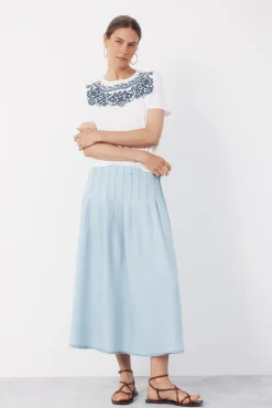 Falda midi tablas tencel