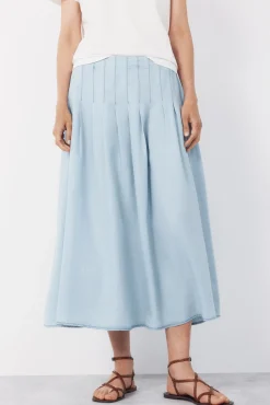 Falda midi tablas tencel