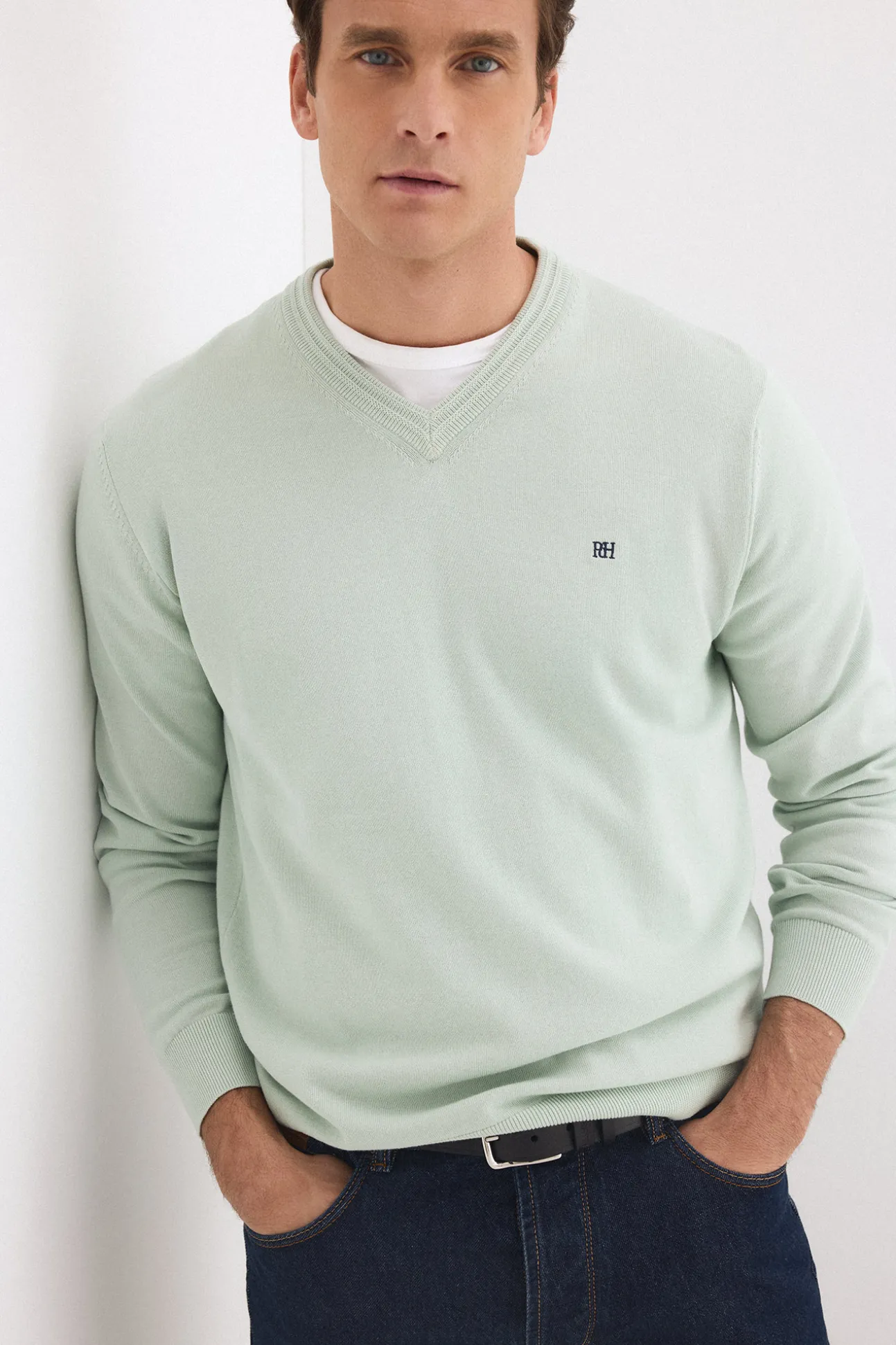 Jersey punto algodón premium cuello pico