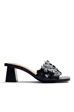 Sandalias mules tacón piel