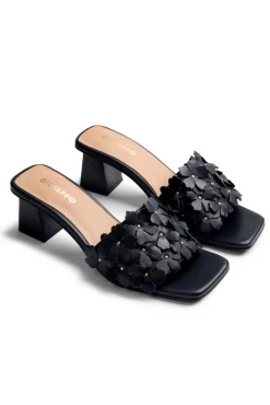 Sandalias mules tacón piel
