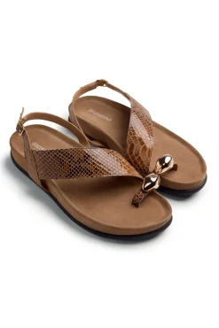 Sandalias piel estampado animal y joya tanauan