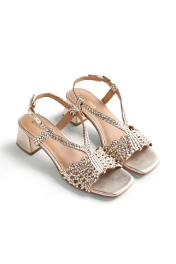 Sandalias tacón piel trenzada brillo blissfield