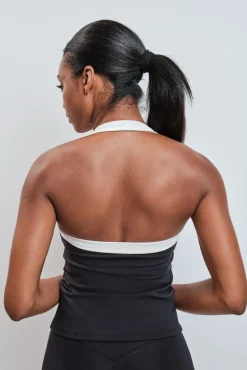 Tank top deportivo halter 4D Stretch contraste negro
