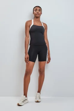Tank top deportivo halter 4D Stretch contraste negro