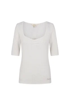 Top frunce escote pico