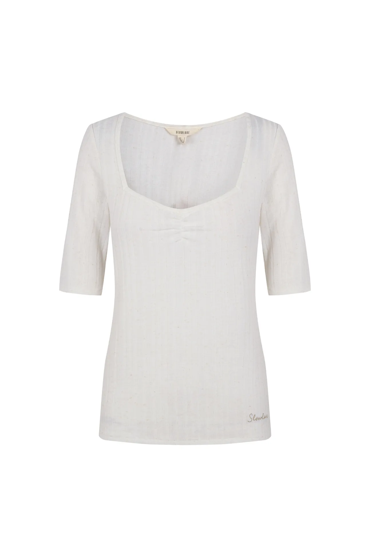 Top frunce escote pico