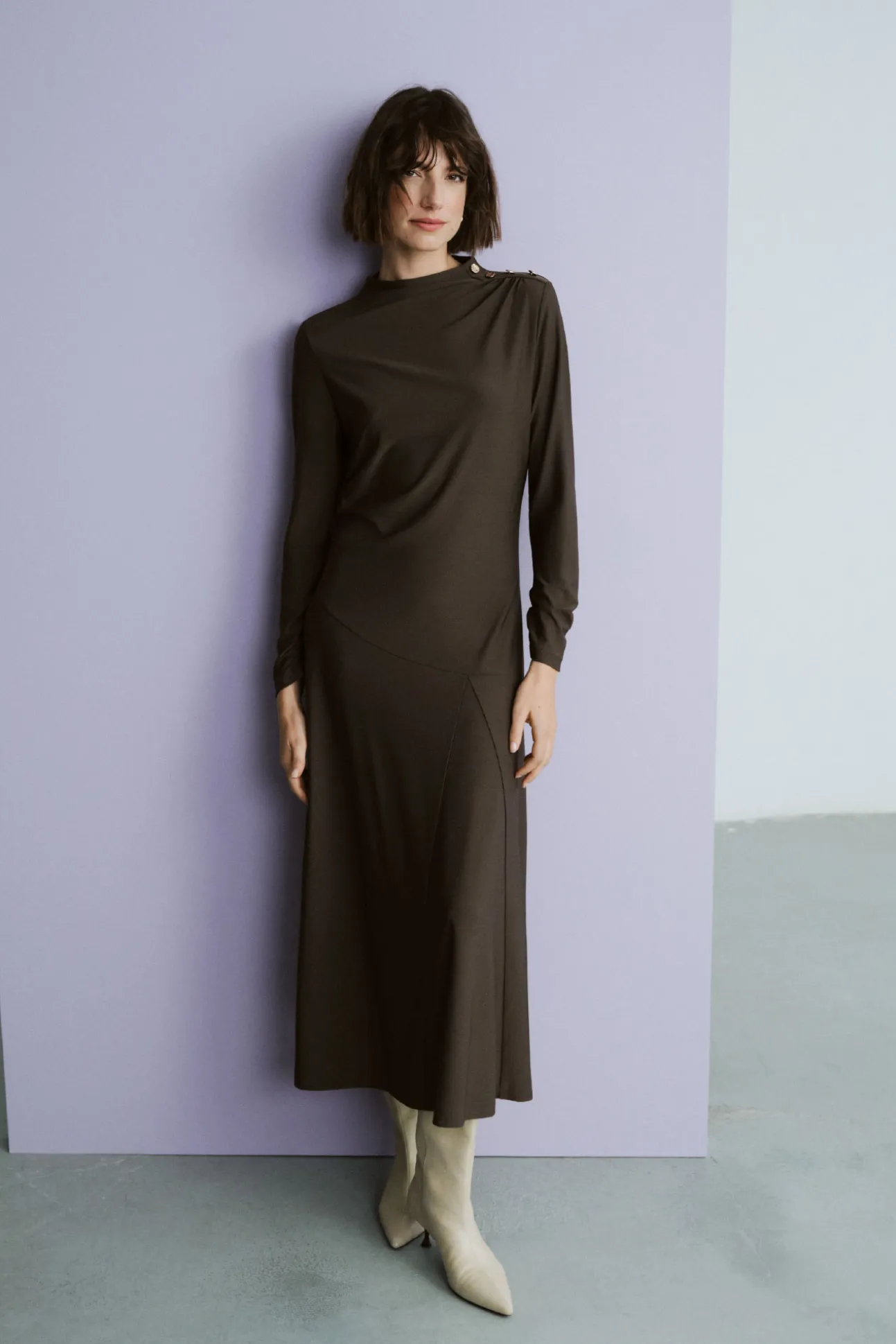 Vestido largo botones dorados