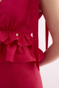 Vestido largo lino detalle lazos