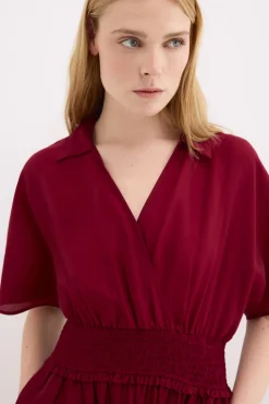 Vestido midi detalle frunces en cintura