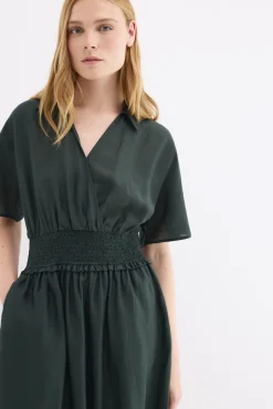 Vestido midi detalle frunces en cintura