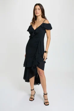 Vestido midi recto volantes