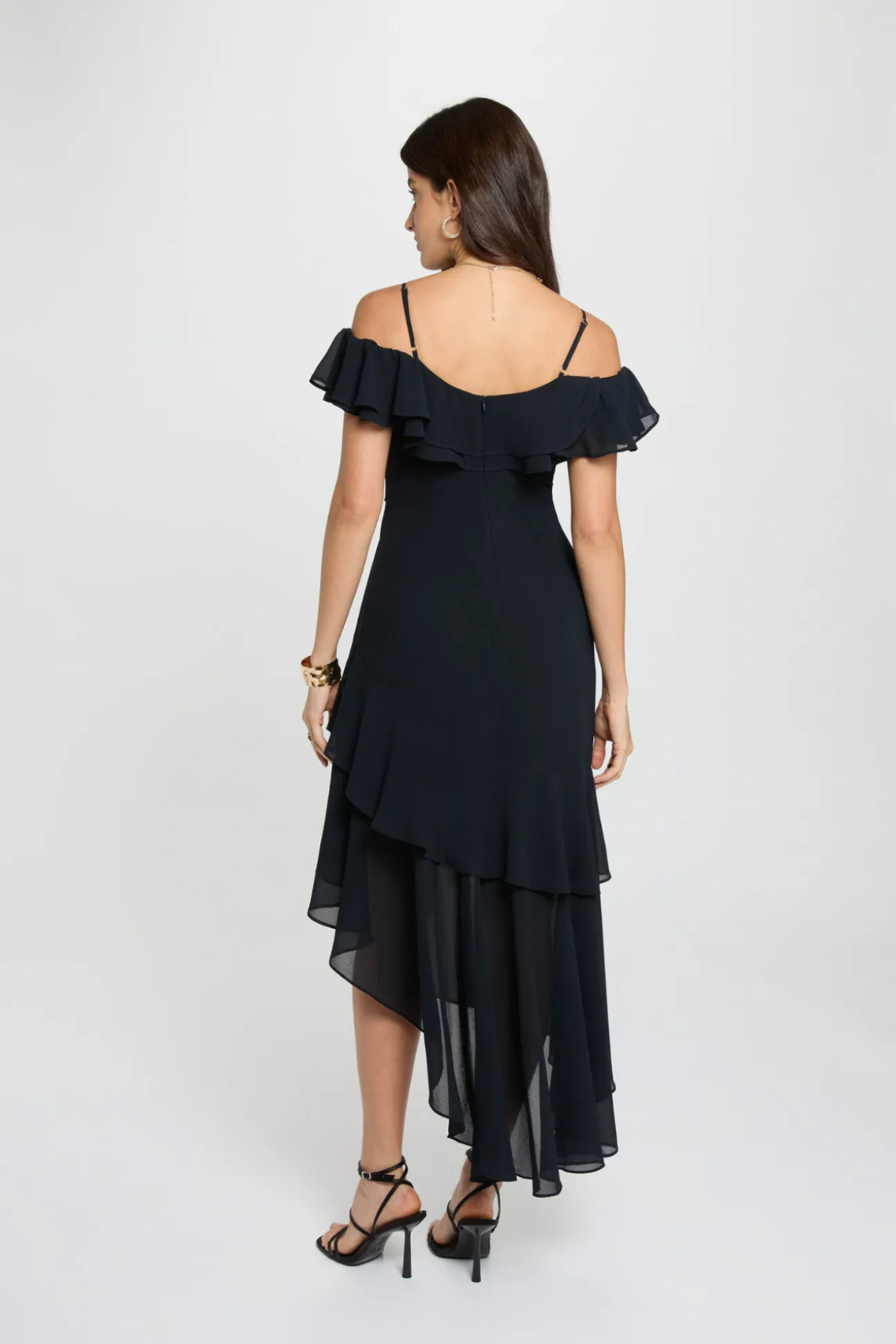 Vestido midi recto volantes