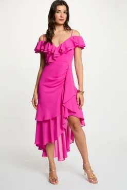 Vestido midi recto volantes